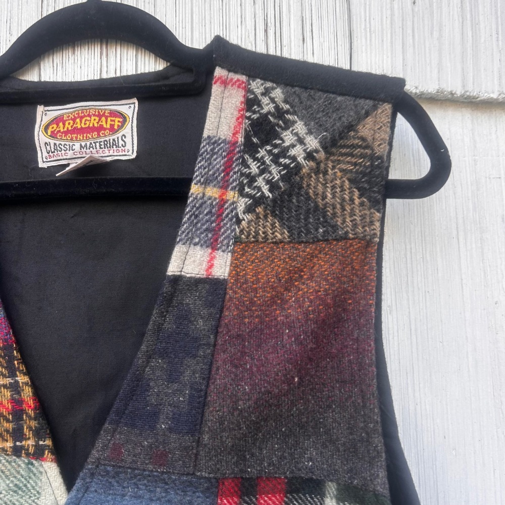 Paragraff‎ Clothing Co Patchwork Wool Blend Vest Small Plaid Tartan Multicolor - Picture 3 of 9